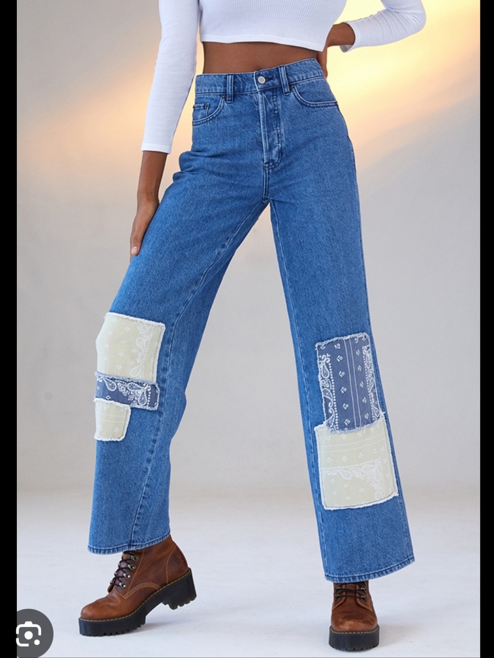 Pacsun Baggy Jean High-Waist Wide Leg Patchwork Button Fly Jeans Size 26